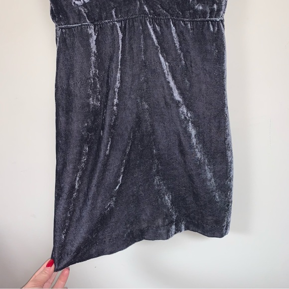 🆕 FREE PEOPLE Velvet Mini Dress Women’s Medium Gray Plunge V Neck Boho Jumper - Picture 4 of 10